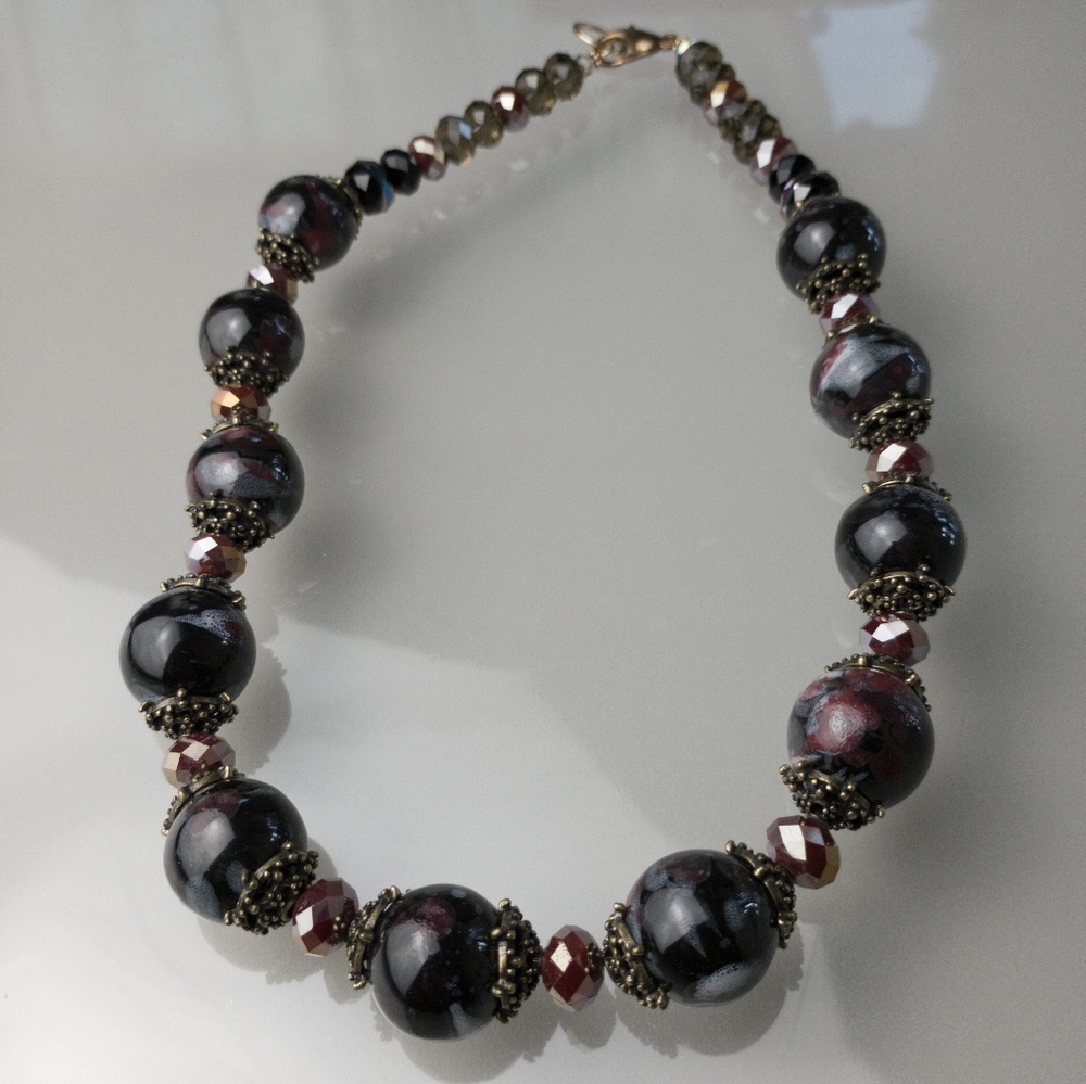 Italian Handmade Beaded Necklace Luxury Clasp Purple & Red Jewelry